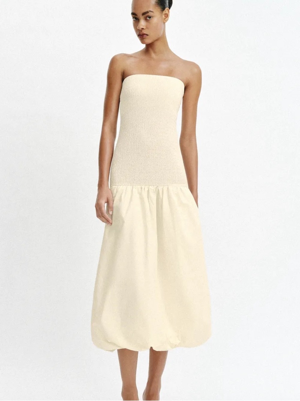 Zara Strapless Midi Dress in Ecru